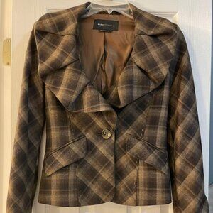 BCBG MAXAZRIA Brown Plaid Jacket, Size XS